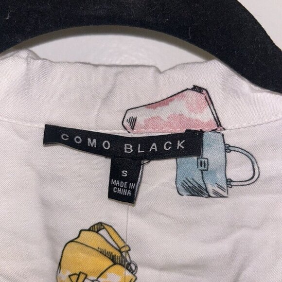 Como Black White Long Sleeve Button Up Multi Color Purse Print Blouse Size Small - Picture 7 of 9